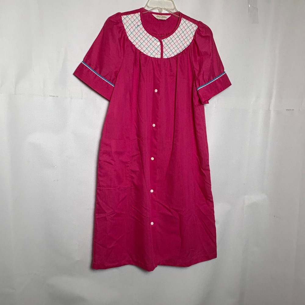 Dan-Ellen Vintage‎ Pink Muumuu House Dress S/S Embroidered Yoke Medium Granny